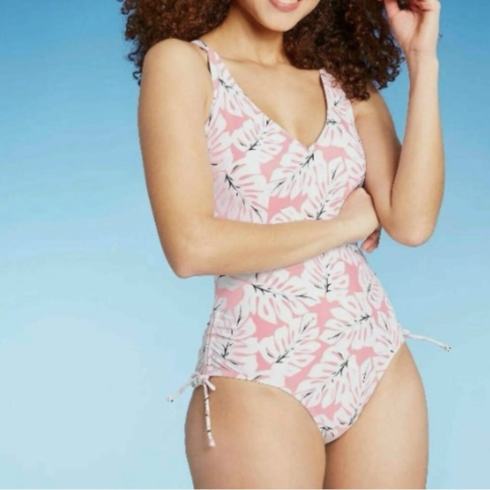 Kona Sol Pink and White Floral One Piece Swimsuit